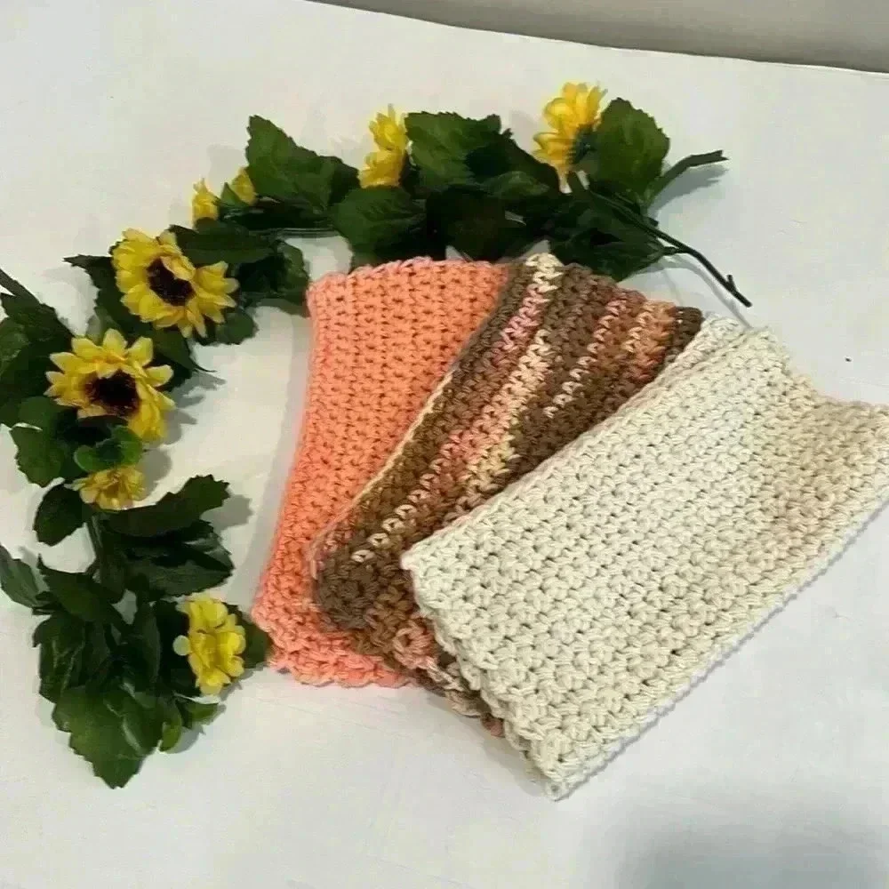 100% Cotton Handmade Washcloths - Set of 3